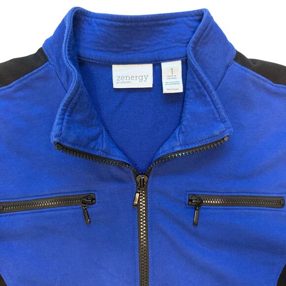 Zenergy by Chico’s Jacket 1 (L) Royal Blue Black Zip Front Activewear Stretch - Picture 9 of 11
